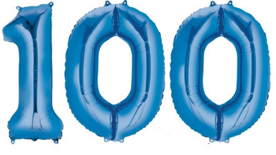 Jumbo Blue Number 100 Balloons with Helium Weights