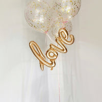 Gold Pink Confetti Love Balloon Bouquet with Helium and Hi Float