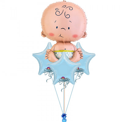 Cute Baby Boy Blue Stars Balloon Bouquet with Helium and Weight