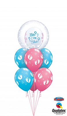 Baby Gender Reveal Bubble Balloon Bouquet with Helium and Weight