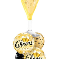 New Year Birthday Champagne Glass Balloon Bouquet with Helium Weight