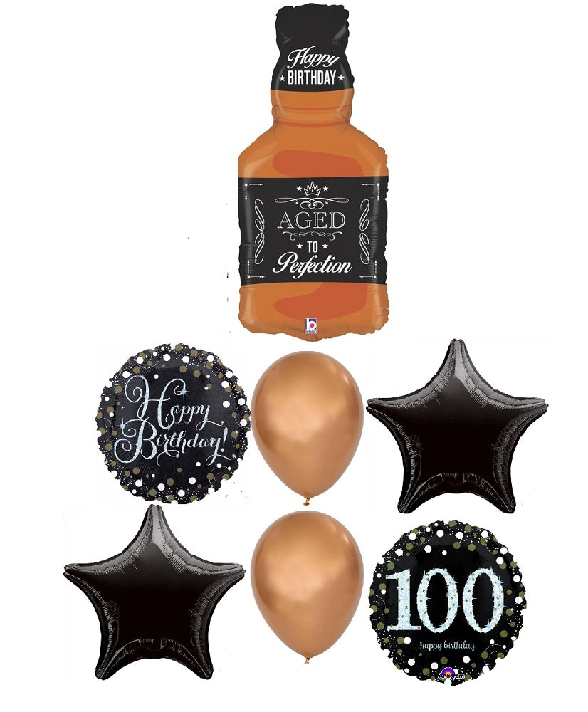 100th Birthday Whiskey Bottle Aged To Perfection Balloon Bouquet