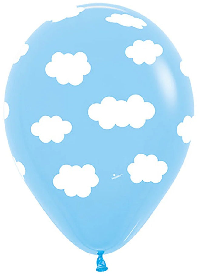 11 inch Clouds Pale Blue Balloon with Helium and Hi Float