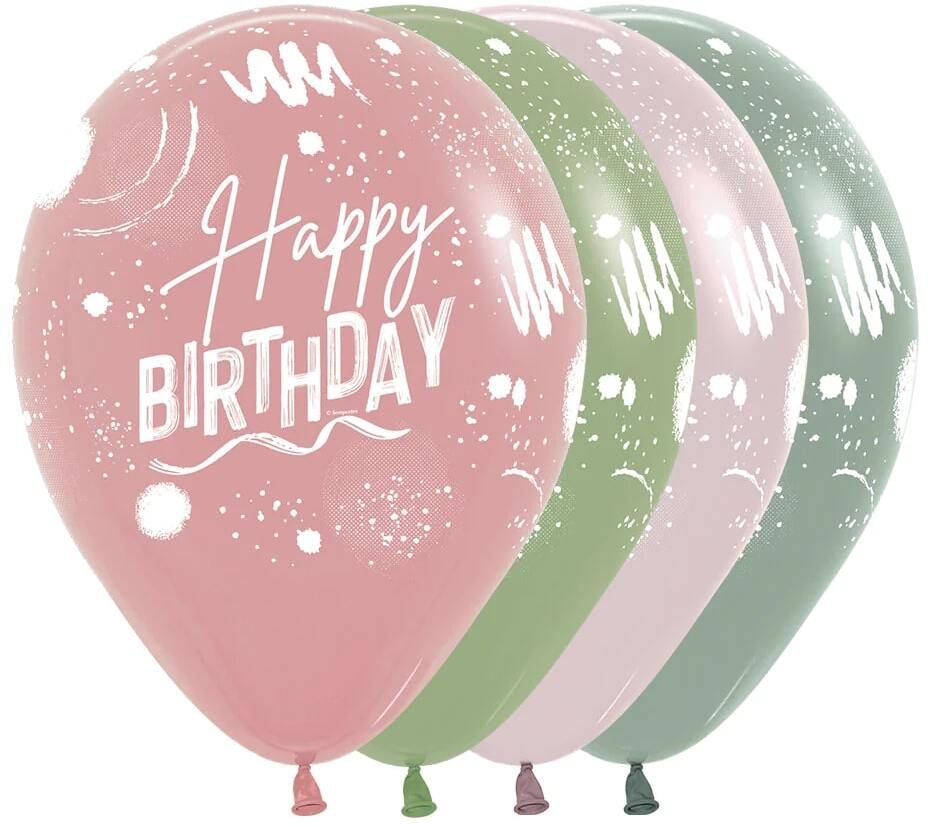 11 inch Pastel Dusk Happy Birthday Assortment Balloons with Helium Hi Float