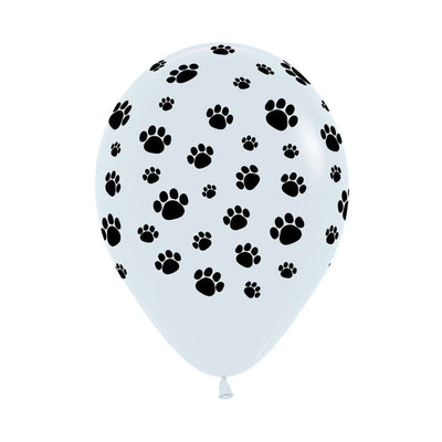 11 inch Animal Paw Prints Around White Balloon with Helium Hi Float
