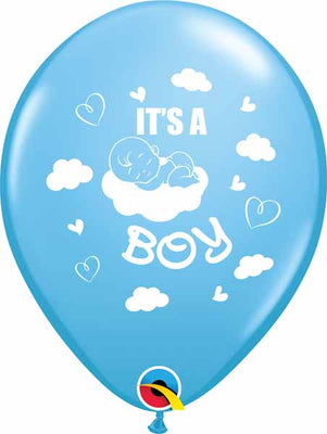 11 inch Baby Boy Clouds Pale Blue Balloons with Helium