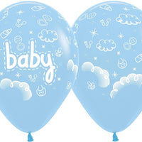 11 inch Sempertex Baby Patel Blue Clouds Balloonswith Helium and Hi Float
