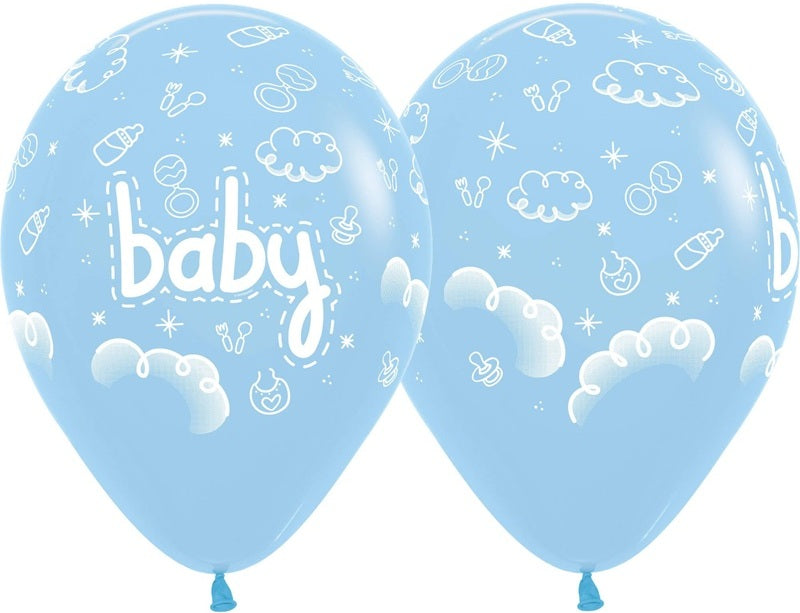 11 inch Sempertex Baby Patel Blue Clouds Balloonswith Helium and Hi Float
