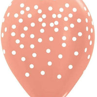 11 inch Metallic Rose Gold Confetti White Dots Balloons with Helium Hi Float