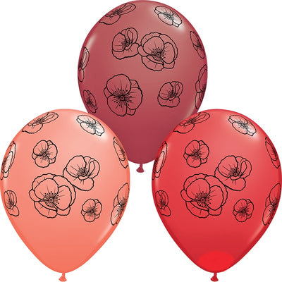 11 inch Qualatex Pretty Poppies Balloons with Helium and Hi Float