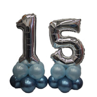 Birthday Pick An Age Silver Numbers Chome Blue Balloon Stand Up