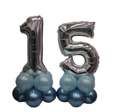 Birthday Pick An Age Silver Numbers Chome Blue Balloon Stand Up