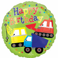 18 inch Construction Truck Happy Birthday Foil Balloon with Helium