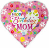 18 inch Happy Birthay Heart Mom Flowers Foil Balloons with Helium