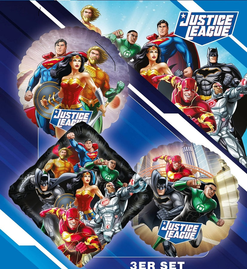 Justice League Foil Birthday Balloons Set of 3 with Helium and Weight
