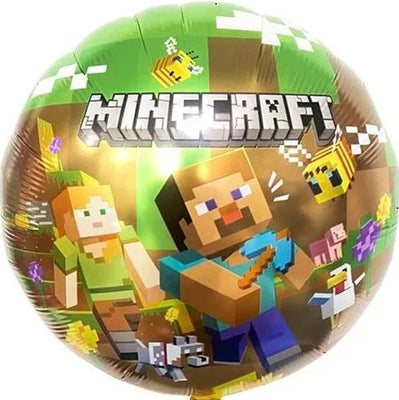 18 inch Minecraft Green Birthday Foil Balloons with Helium