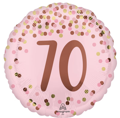 70th Birthday Pretty Rose Gold 70 Number Foil Balloon with Helium