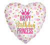 18 inch Happy Birthday Princess Pink White Gold Dots with Helium