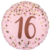 16th Birthday Pretty Pink Rose Gold Number 16 Foil Balloon with Helium