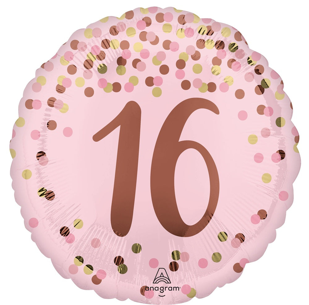 16th Birthday Pretty Pink Rose Gold Number 16 Foil Balloon with Helium