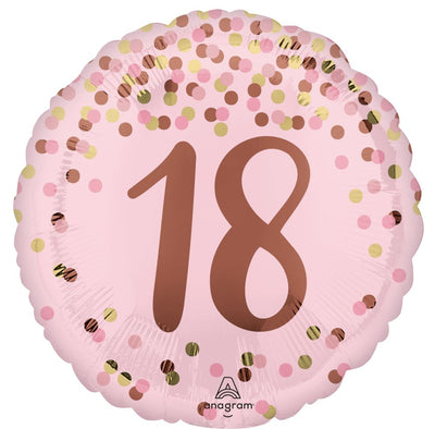 18th Birthday Pretty Pink Rose Gold Number 18 Foil Balloon with Helium