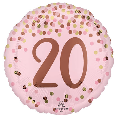 20th Birthday Pretty Pink Rose Gold Number 20 Foil Balloon with Helium