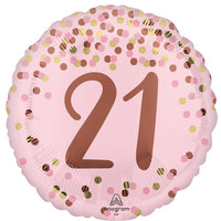 21st Birthday Pretty Pink Rose Gold Number 21 Foil Balloon with Helium