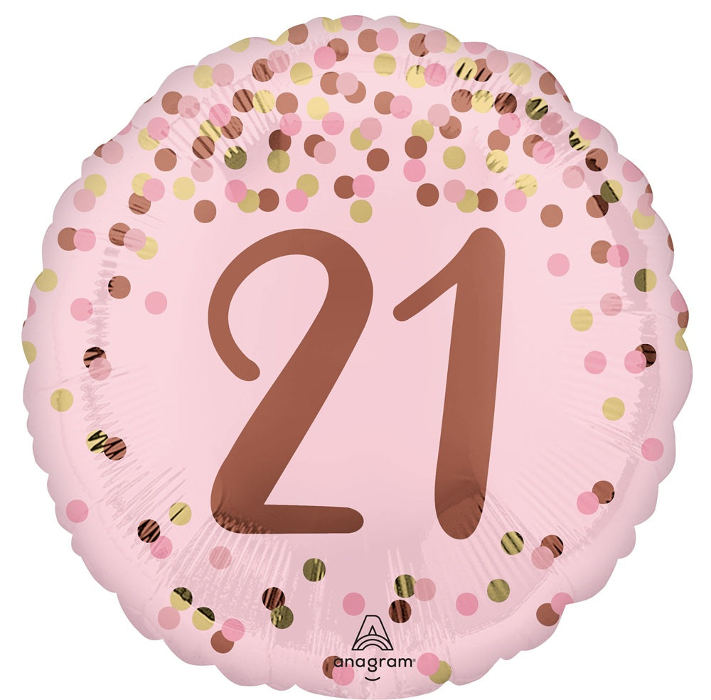 21st Birthday Pretty Pink Rose Gold Number 21 Foil Balloon with Helium
