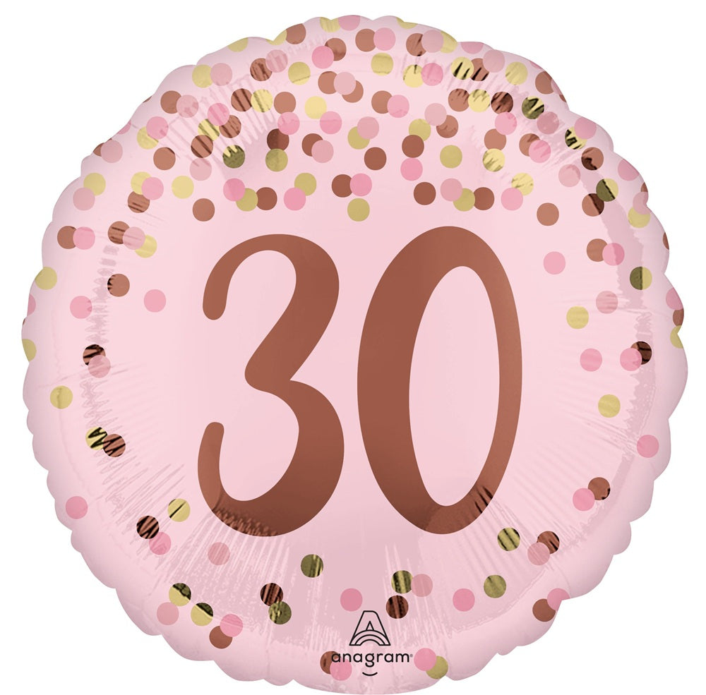 30th Birthday Pretty Pink Rose Gold Number 30 Foil Balloon with Helium
