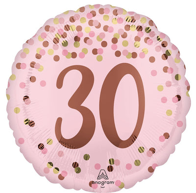 30th Birthday Pretty Pink Rose Gold Number 30 Foil Balloon with Helium