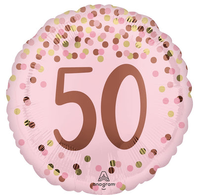 50th Birthday Pretty Pink Rose Gold Number 50 Foil Balloon with Helium