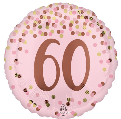 60th Birthday Pretty Pink Rose Gold Number 60 Foil Balloon with Helium