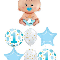 1st Birthday Cute Baby Boy Balloon Bouquet with Helium and Weight