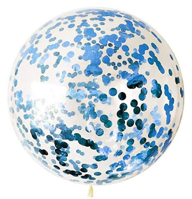 24 inch Round Blue Confetti Balloons with Helium Hi Float Weight