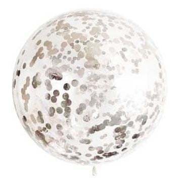 24 inch Round Silver Confetti Balloons with Helium Hi Float Weight