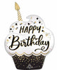 Happy Birthday Wishes Cupcake Gold White Black with Heilium and Weight