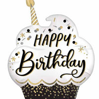 Happy Birthday Wishes Cupcake Gold White Black with Heilium and Weight