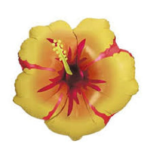 Hawaiian Luau Hibiscus Yellow Flower Balloon with Helium and Weight