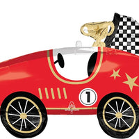 Race Car Trophy Checkered Flag Shape Foil Balloons with Helium Weight