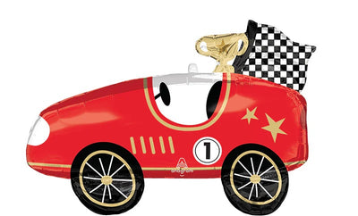 Race Car Trophy Checkered Flag Shape Foil Balloons with Helium Weight