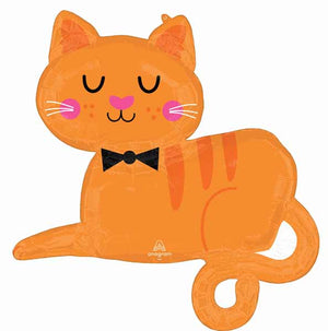 Orange Tabby Cat Birthday Balloons with Helium and Weight
