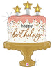 Happy Birthday Glitter Confetti Cake Foil Balloon with Helium and Weight