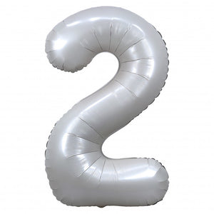 Jumbo White Chrome Number 2 Foil Balloons with Helium and Weight