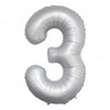 Jumbo White Chrome Number 3 Foil Balloons with Helium and Weight