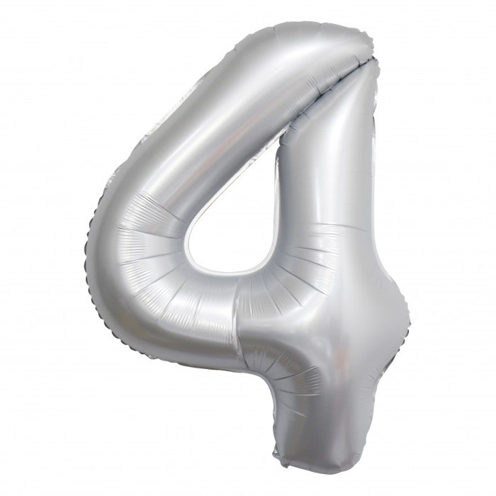 Jumbo White Chrome Number 4 Foil Balloons with Helium and Weight