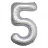 Jumbo White Chrome Number 5 Foil Balloons with Helium and Weight