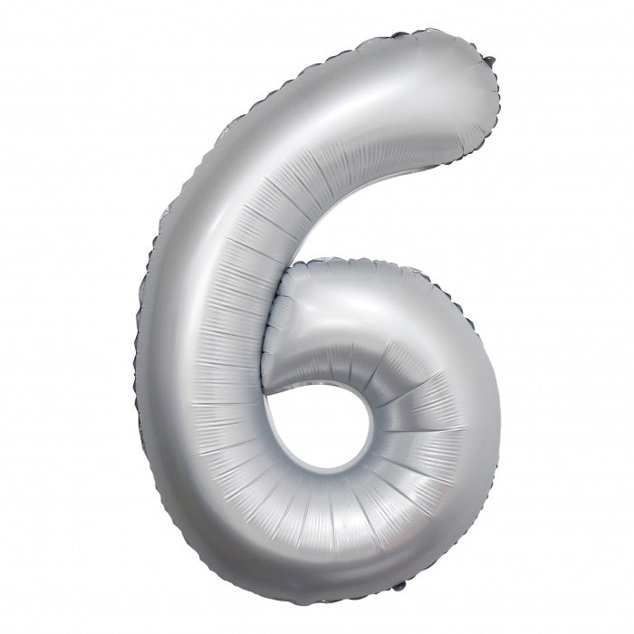 Jumbo White Chrome Number 6 Foil Balloons with Helium and Weight