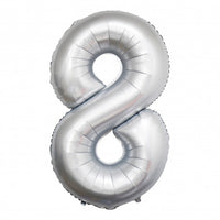 Jumbo White Chrome Number 8 Foil Balloons with Helium and Weight