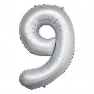 Jumbo White Chrome Number 9 Foil Balloons with Helium and Weight