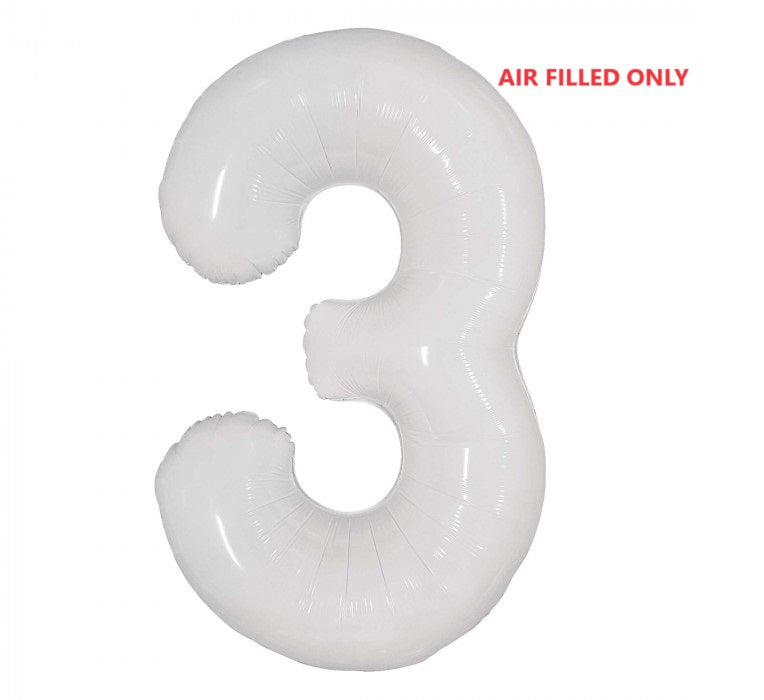 Jumbo White Number 3 Balloons AIR FILLED ONLY